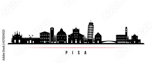 Pisa skyline horizontal banner. Black and white silhouette of Pisa  Italy. Vector template for your design.