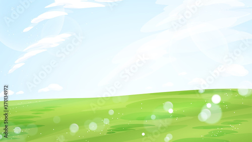 キラキラしたシンプルな草原と空の風景イラスト_16:9