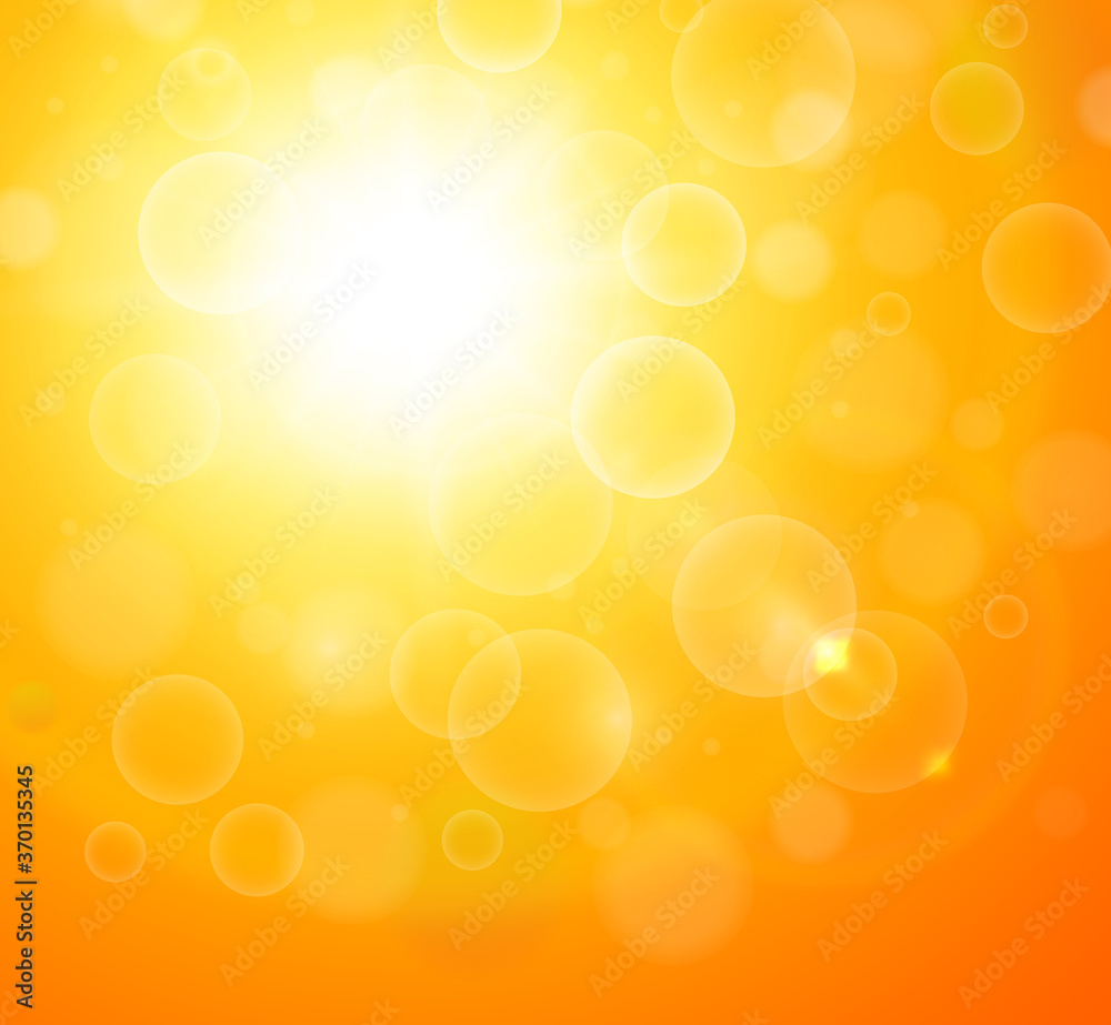 Sunny orange background, sun with bokeh, hot summer vector illustration. Sunny orange background, sun with bokeh, hot summer vector illustration.