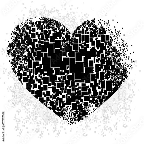 Natural disaster. The world is falling apart. Planet in the heart crumbles. Black and white