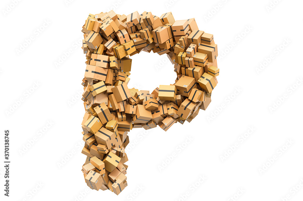Letter P from cardboard boxes. 3D rendering Letter P from cardboard boxes. 3D rendering