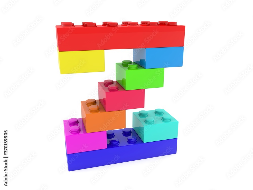 Fototapeta premium The letter Z is composed of toy bricks of different colors on white