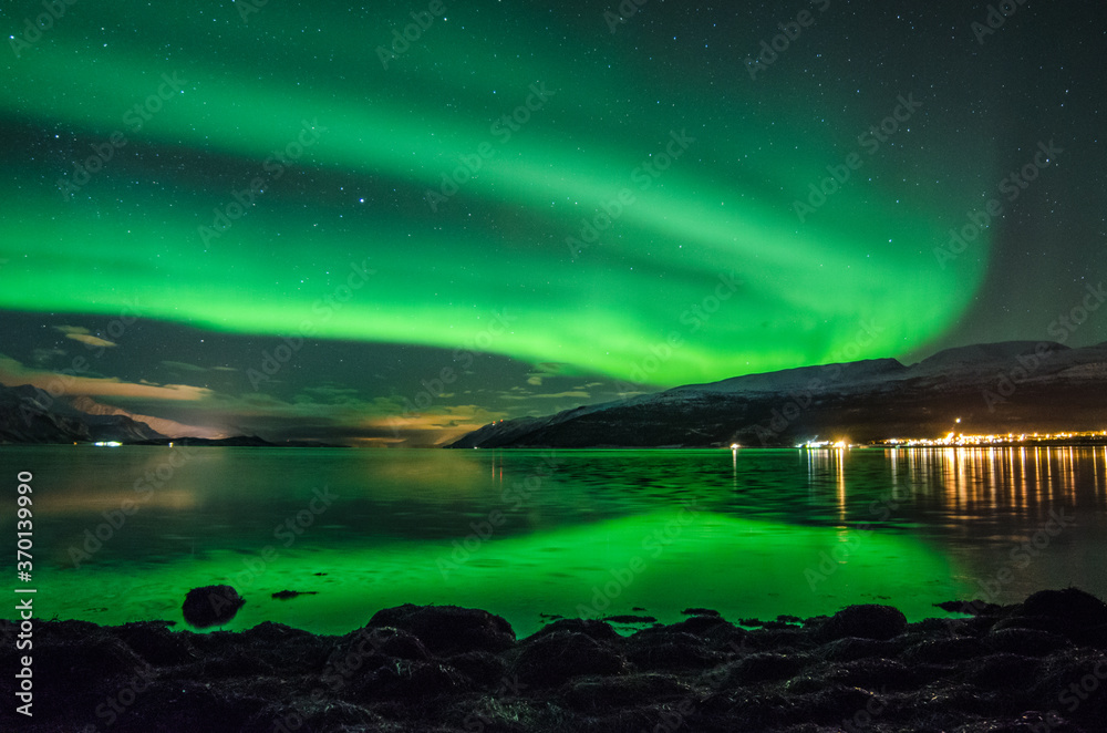 aurora borealis over the fjord