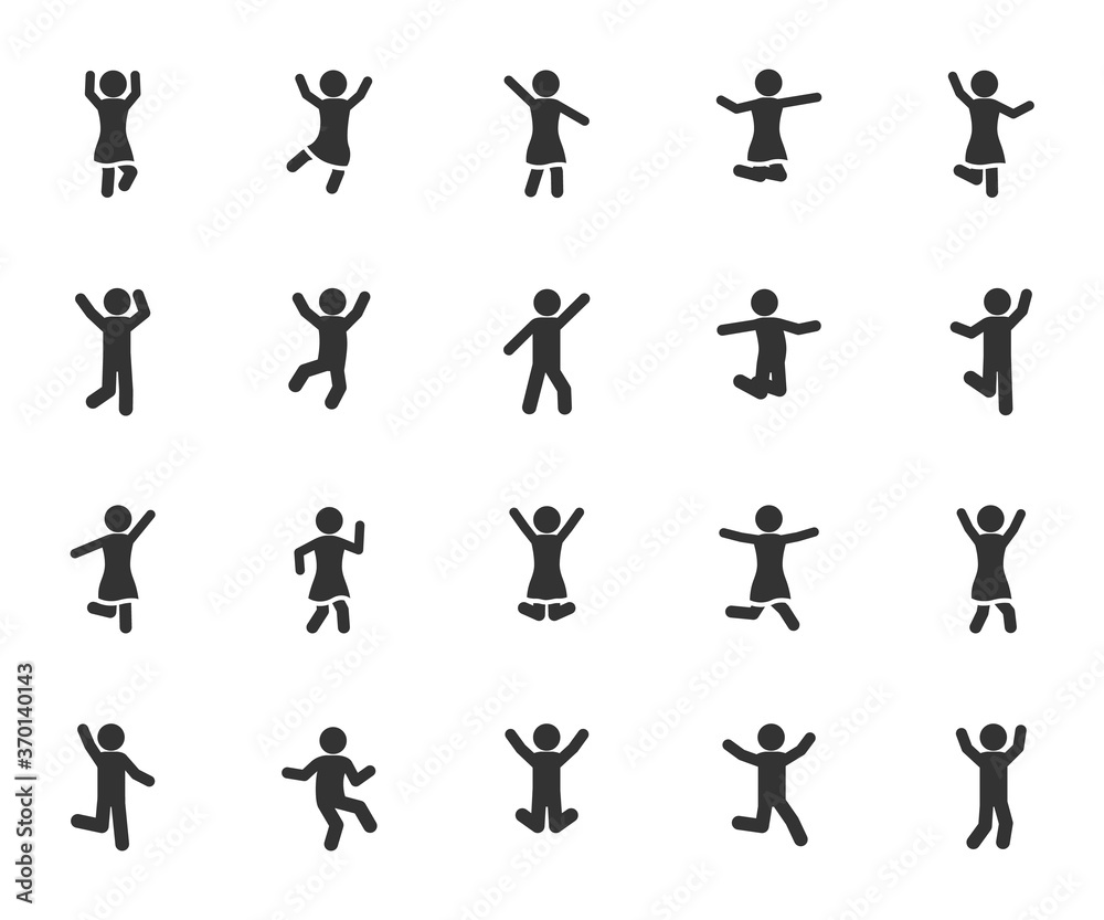 Vector set of happy people flat icons. Contains icons joyful, jumping, dancing, fun, celebrating, successful and more. Pixel perfect. Vector set of happy people flat icons. Contains icons joyful, jumping, dancing, fun, celebrating, successful and more. Pixel perfect.