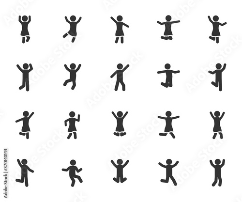 Vector set of happy people flat icons. Contains icons joyful, jumping, dancing, fun, celebrating, successful and more. Pixel perfect.