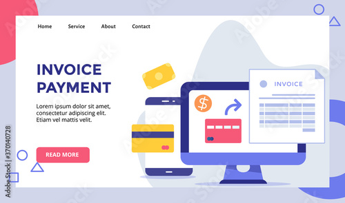 nvoice payment bankcard dollar invoice on display monitor computer campaign for web website home homepage landing page template banner with flat style