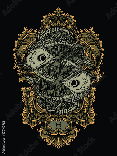 artwork illustration and t-shirt design pisces skull zodiac premium vector