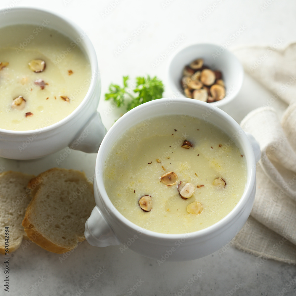 Homemade white asparagus soup with hazelnut Homemade white asparagus soup with hazelnut