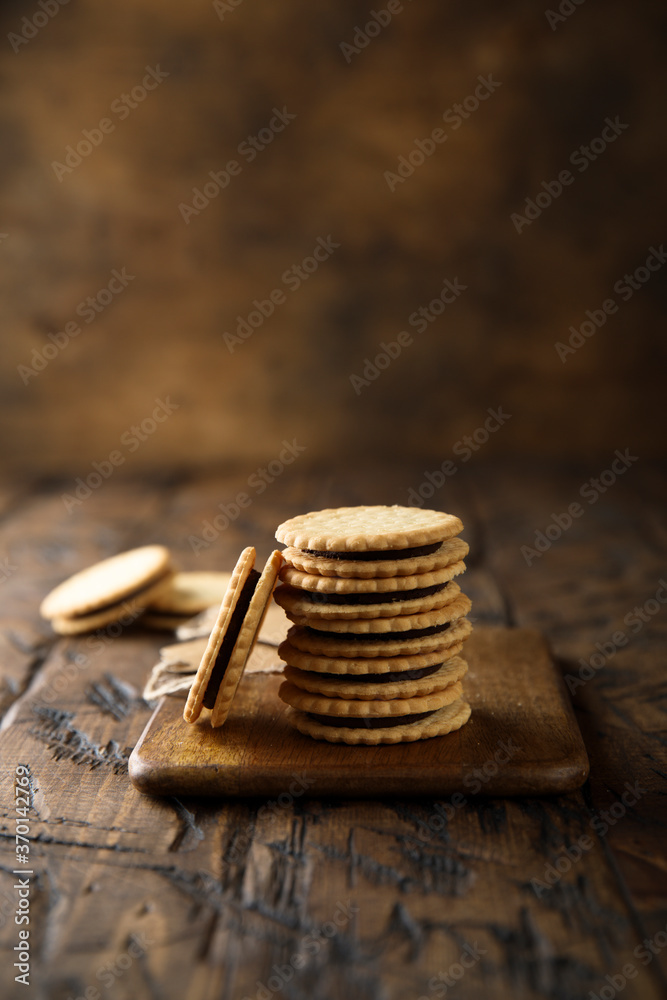 Homemade sandwich cookies with chocolate filling Homemade sandwich cookies with chocolate filling