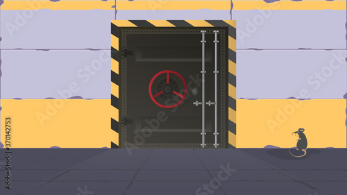 Bunker in a flat style. Large metal doors from the bunker. Armored door. Vector.
