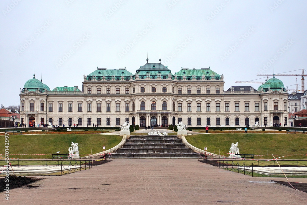 Beautiful view of famous Belvedere Palace summer residence for Prince Eugene of Savoy, in Vienna capital of Habsburg Empire.
