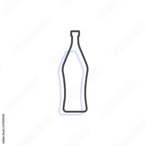 Simple line shape of vermouth bottle. One contour figure of a bottle, the second drink. Outline symbol wine light color. Sign liquid green. Isolated flat illustration on a white background