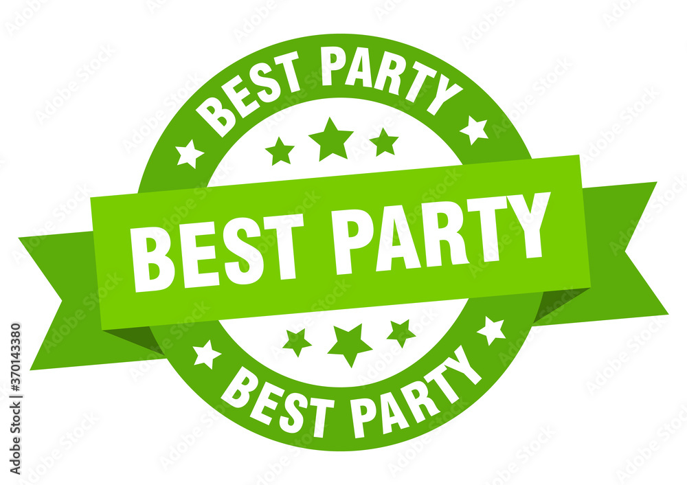 best party round ribbon isolated label. best party sign