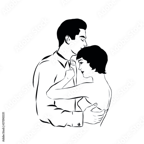 Lady and gentleman. Hand drawn couple in vintage style from the nineteenth century. Retro people. 