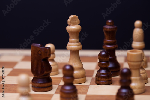 Chess, a lot of chess pieces on the Board. Intellectual game,