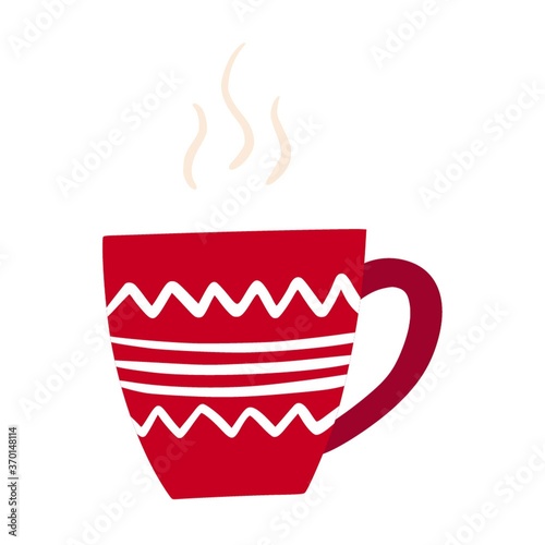 A Cup of hot drink. Tea or coffee with steam. Cute hand-drawn drawing. Hygge, a cozy home, comfort. Isolated on a white background. Color vector illustration. Doodle style.