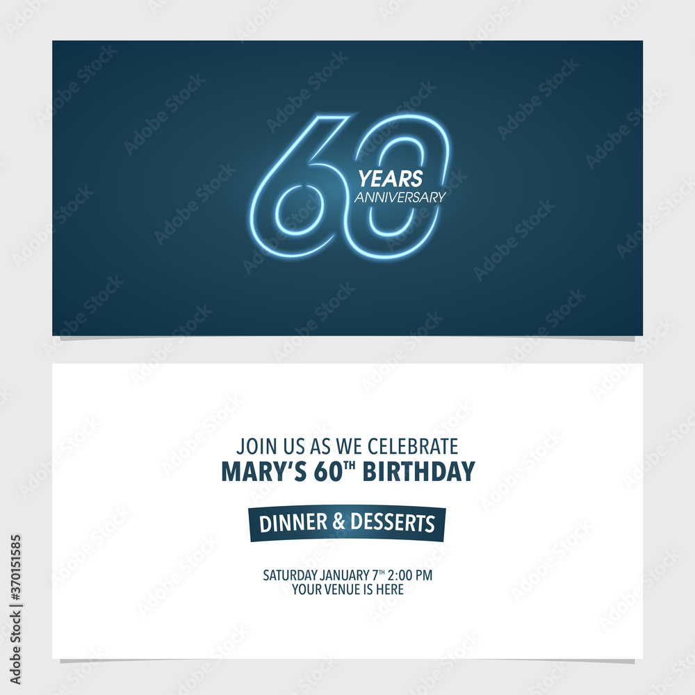 60 years anniversary invitation vector illustration. Template design element for 60th birthday 60 years anniversary invitation vector illustration. Template design element for 60th birthday