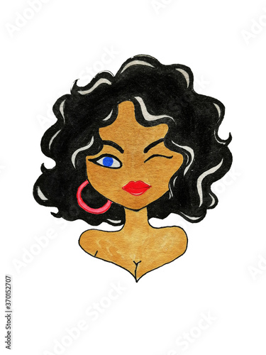 illustration black hair beauty with big round earring