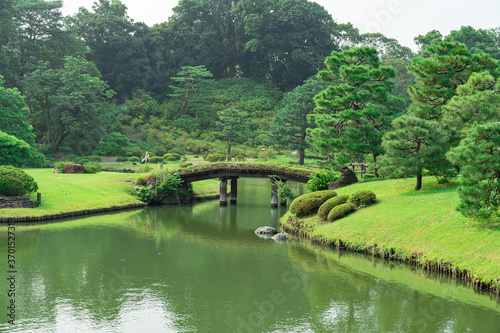 Canvas Print Beautiful green nature at Rikugi-en (Rikugi Garden) at Tokyo, Japan