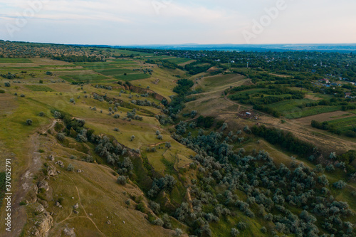 Aerial view of the picturesque landscape of land, trees, rocks, sky reflected in to the water. Go into the wild. Discover earth places. © arthurhidden