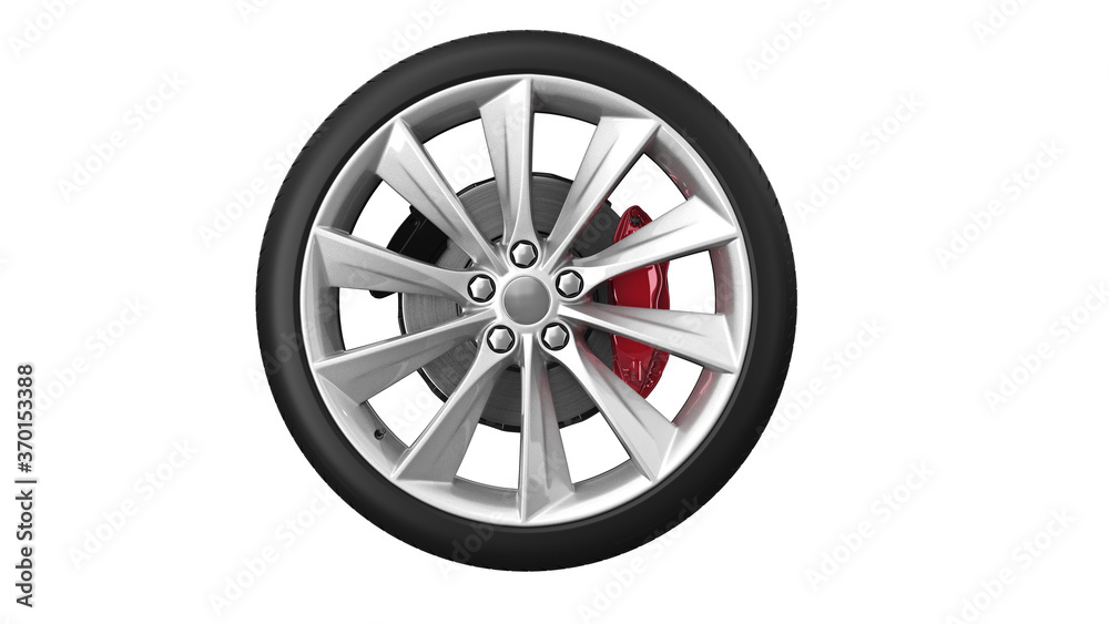 Wheel tyre disk protect car, front view. 3D rendering