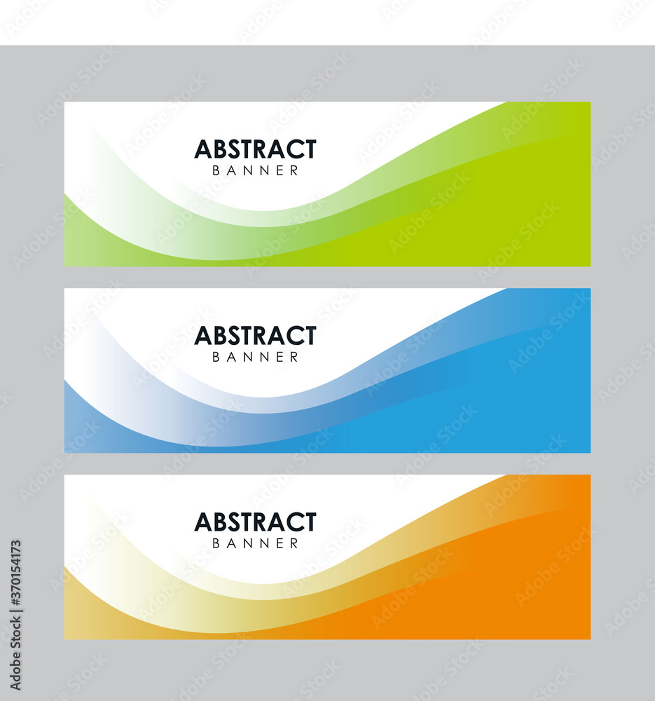 Set of Abstract Flowing Banner Design Template Vector, Professional Modern Graphic Banner Element with Green, Blue and Orange Wavy Background