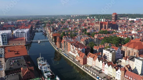 Gdansk, Poland. Aerial view of historic Old Town, embankment of Motlawa river
 photo