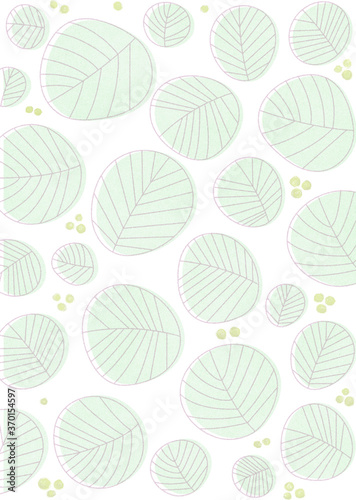 シンプルな線で描かれた緑の葉のパターン 白背景
