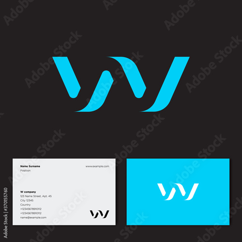 W letter as volume bent figure. W illusion monogram. Blue monogram on different backgrounds. Logo can be used for web, clothes, sport or business. Business card.