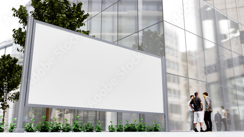 3D illustration large outdoor billboard on street near business center