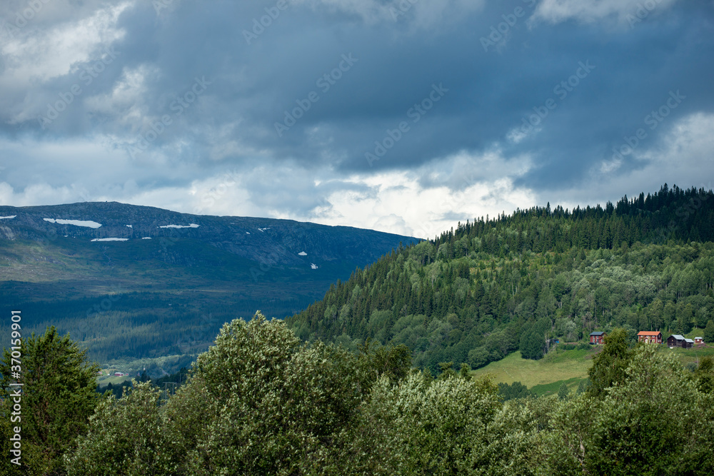 mountain landscape with lake, åre, jämtland, sverige