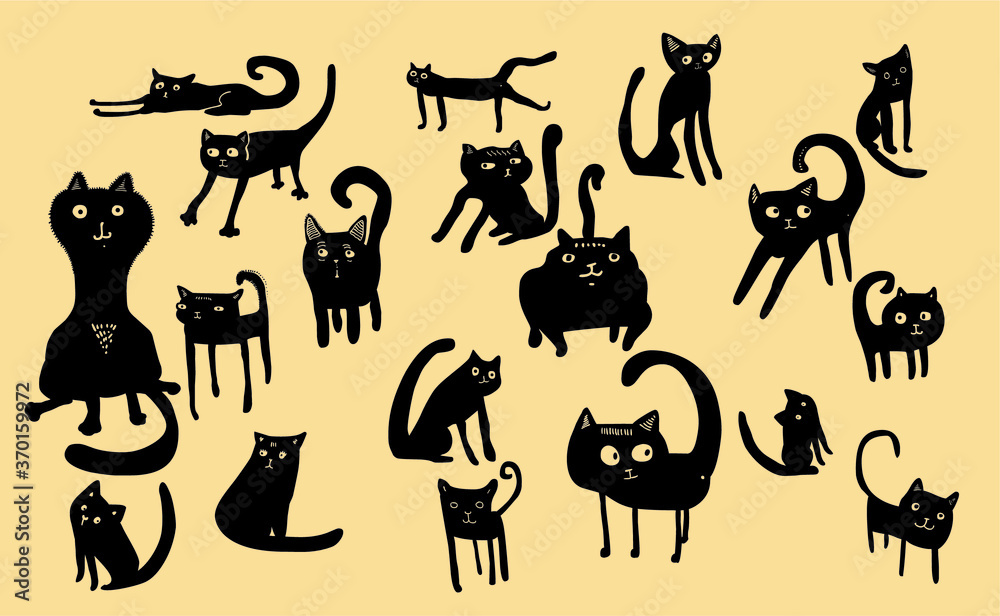 Set of funny cats. Cartoon illustration.