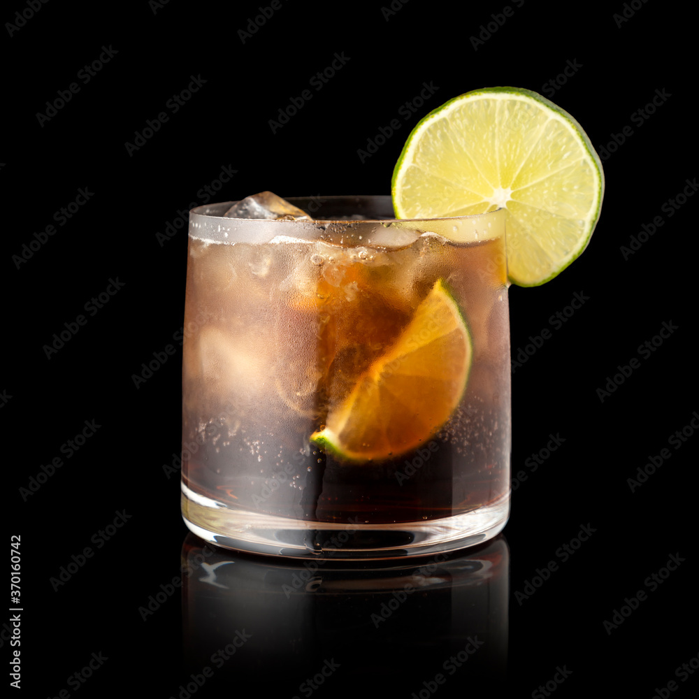 Cuba Libre cocktail isolated on black Cuba Libre cocktail isolated on black