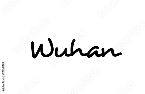 Wuhan city handwritten word text hand lettering. Calligraphy text. Typography in black color