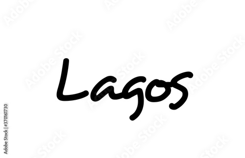 Lagos city handwritten word text hand lettering. Calligraphy text. Typography in black color