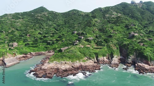 Aerial view of a green village on the island in Zhoushan Shengsi China. Drone shot footage 4k(UHD).