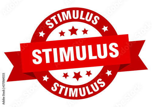 stimulus round ribbon isolated label. stimulus sign