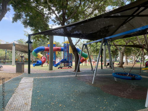 Children playground and sport complex in small park