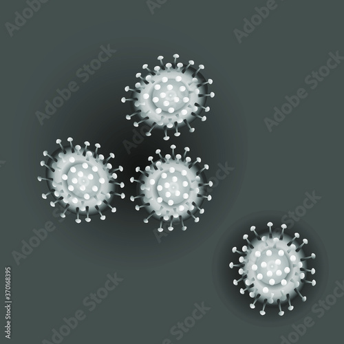 four viruses on a dark background, coronavirus, under the microscope