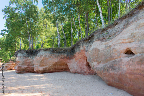 Veczemju klintis (Veczemju cliffs) on Baltic sea near Tuja, Latvia. Beautiful sea shore with limestone and sand caves