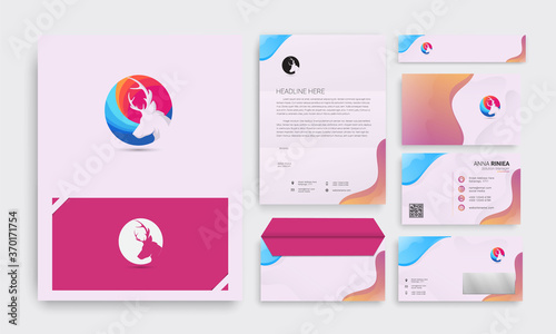 Corporate identity branding template. Abstract vector stationery design with head deer logo