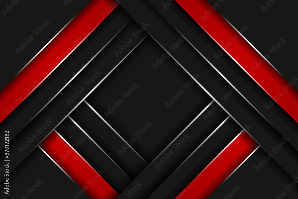 Modern 3d geometry shapes black frame layout lines with shiny color red borders on dark vector template background Modern 3d geometry shapes black frame layout lines with shiny color red borders on dark vector template background