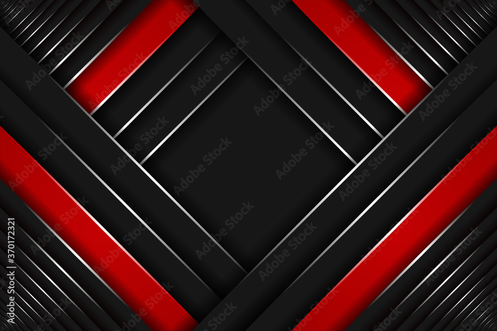 Modern 3d geometry shapes black frame layout lines with shiny color red borders on dark vector template background Modern 3d geometry shapes black frame layout lines with shiny color red borders on dark vector template background
