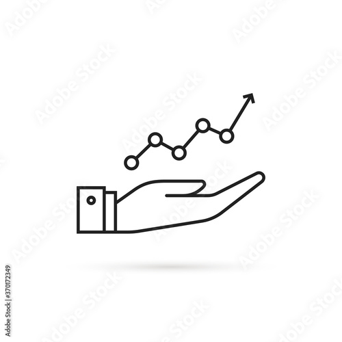 linear hand with increase growth icon