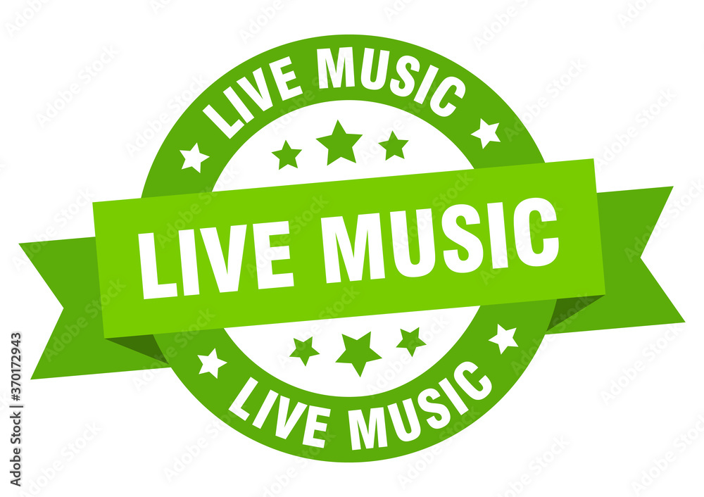 live music round ribbon isolated label. live music sign