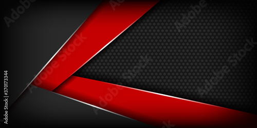 Modern 3d geometry shapes black frame layout lines with shiny color red borders on dark vector template background