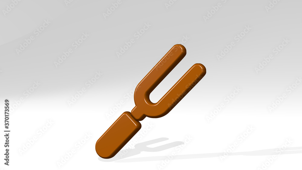 BARBECUE STICK made by 3D illustration of a shiny metallic sculpture with the shadow on light background. bbq and food