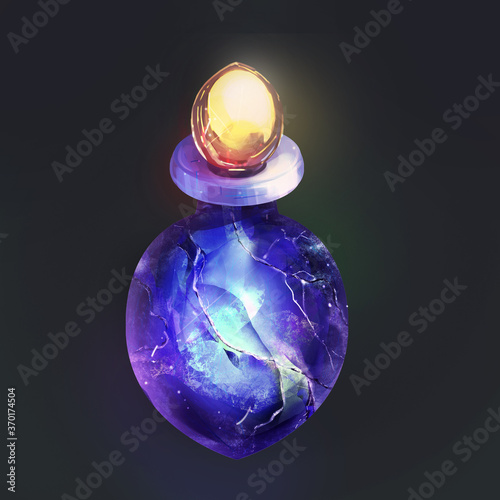 Fotografi Icon of a magic bottle made of blue stone
