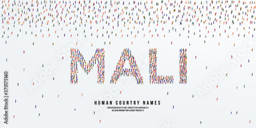 Human country name Mali. large group of people form to create country name Mali. vector illustration.
