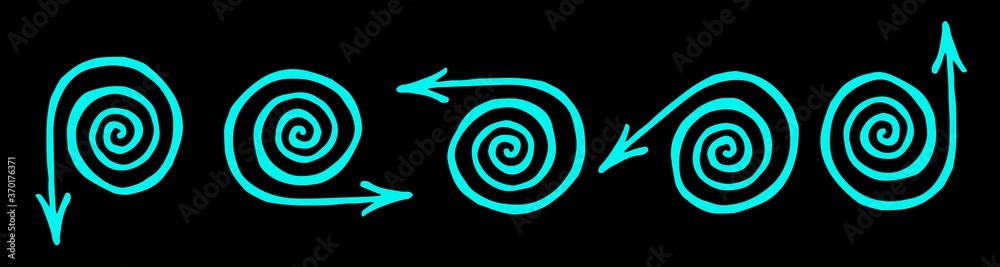 set-of-blue-figure-arrows-in-form-of-swirls-in-different-directions-on
